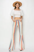 MULTI STRIPE DISTRESSED DENIM FLARED PANTS BOHO, BOHEMIAN, STRIPES, RODEO, WESTERN, FLARED. VERY NICE!