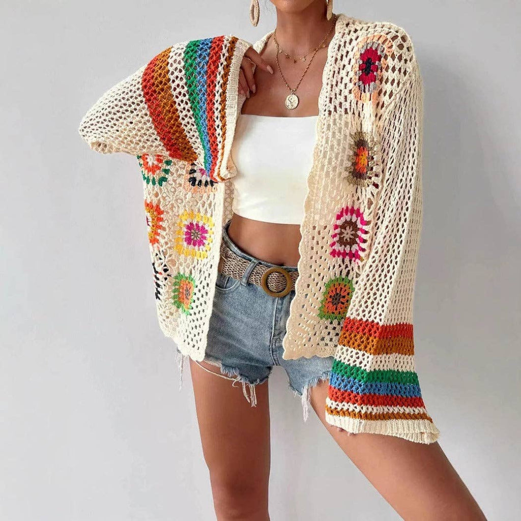 Bohemian Rainbow Crochet Cardigan.  Very Nice!