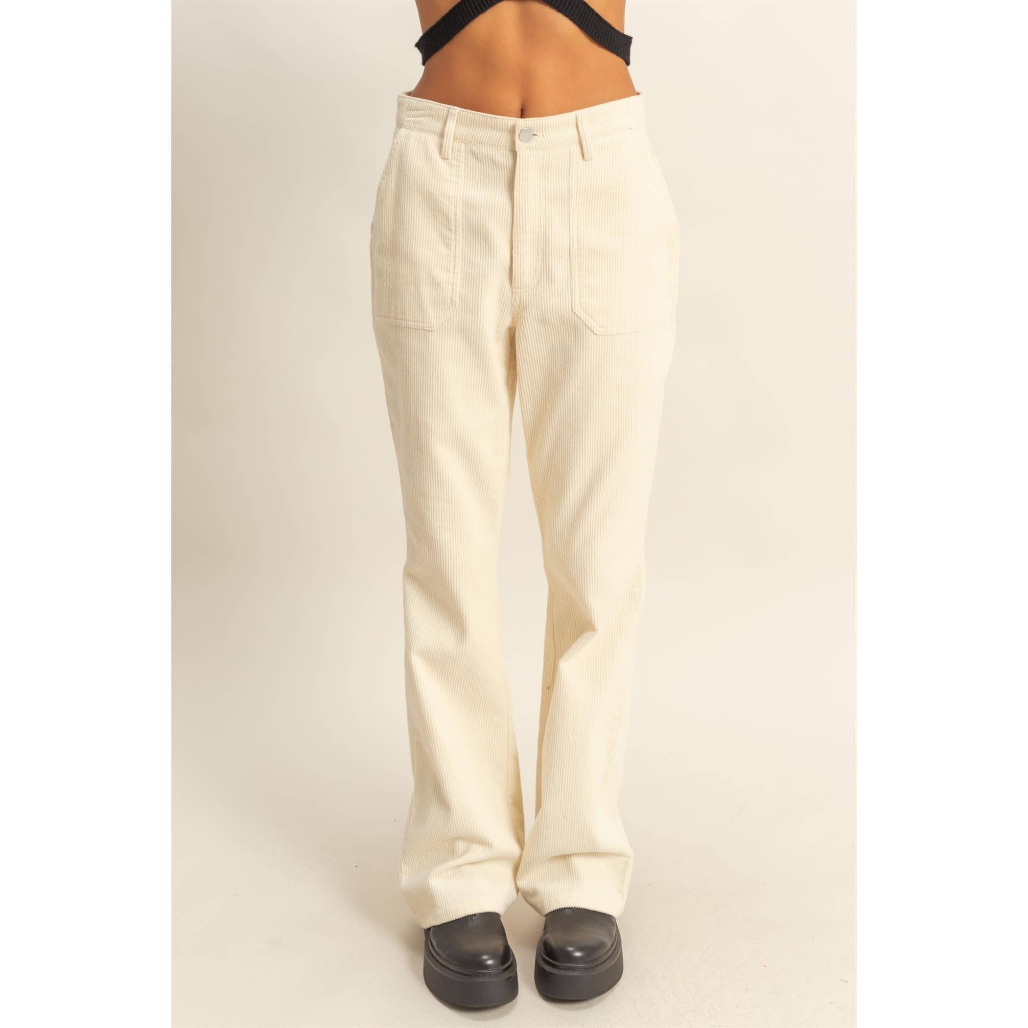 Corduroy Flare Pants: CREAM / BAKED CLAY.  VERY NICE!