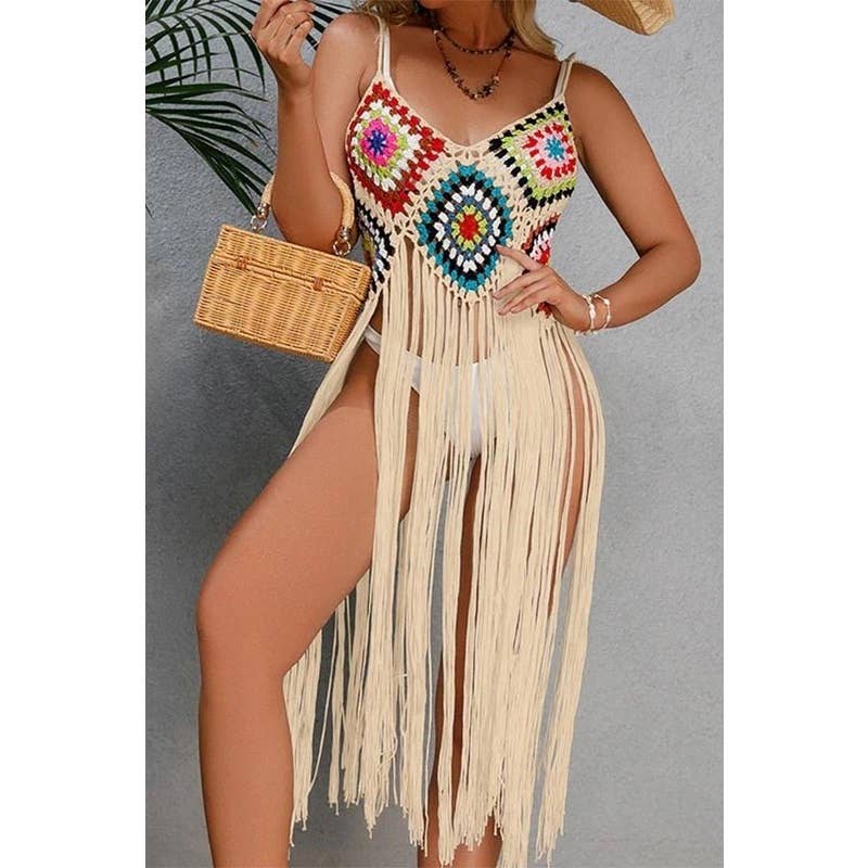 CROCHET BIKINI Boho Cover Up: White / Black ONE SIZE