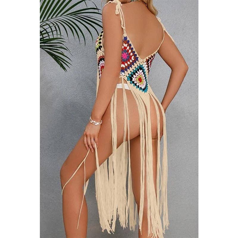 CROCHET BIKINI Boho Cover Up: White / Black ONE SIZE