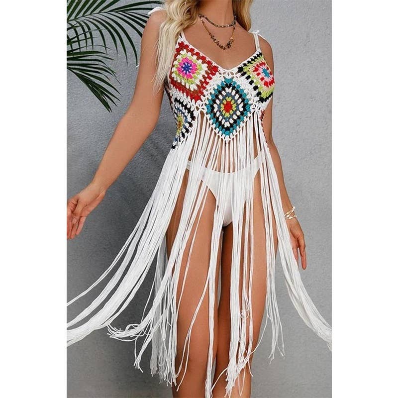CROCHET BIKINI Boho Cover Up: White / Black ONE SIZE