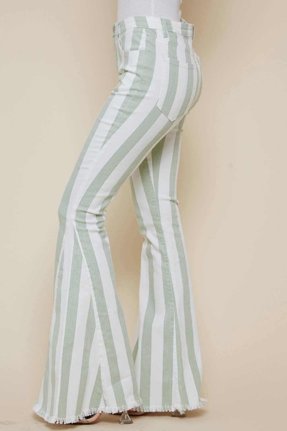 STRIPED BELLBOTTOM JEANS -SAGE. VERY NICE!