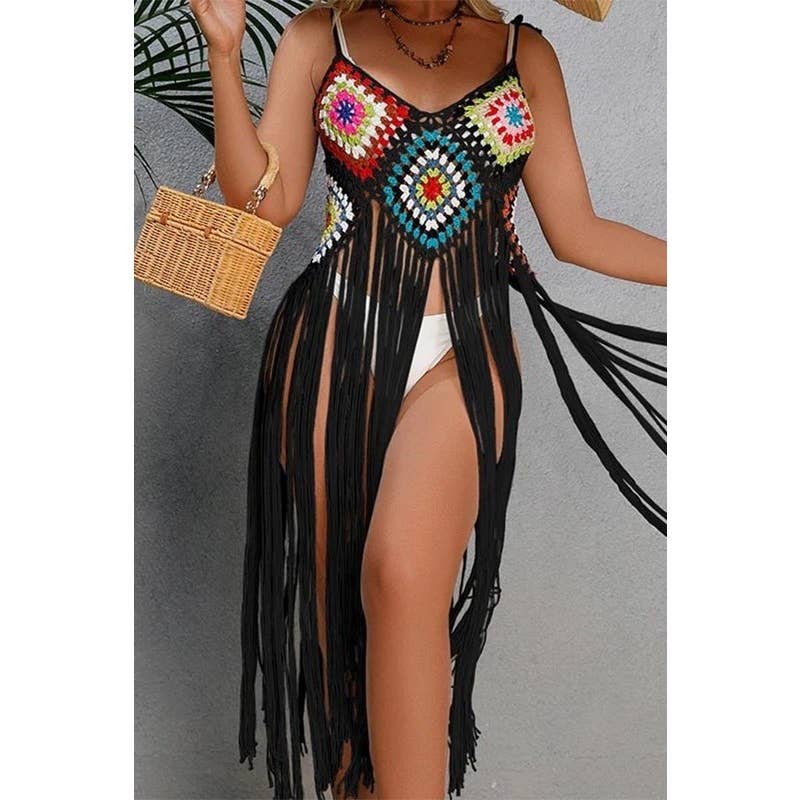 CROCHET BIKINI Boho Cover Up: White / Black ONE SIZE