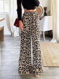 Leopard Print Wide-Leg Slacks: Leopard / M / L / XL
