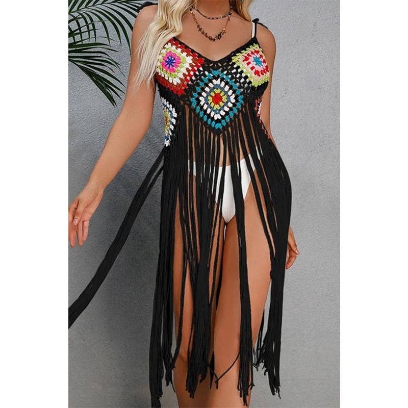 CROCHET BIKINI Boho Cover Up: White / Black ONE SIZE