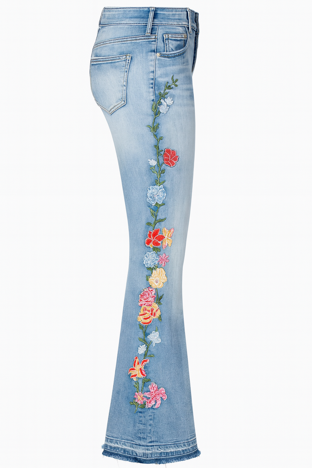 Beautiful Floral Embroidered High Quality Flared Denim Pants for Women. Very Nice!