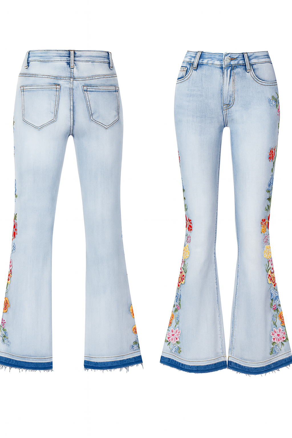 Beautiful Floral Embroidered High Quality Flared Denim Pants for Women. Very Nice!
