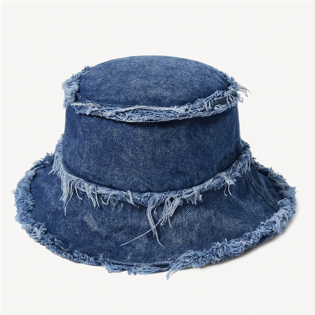 Distressed Bucket Hat Denim Blue