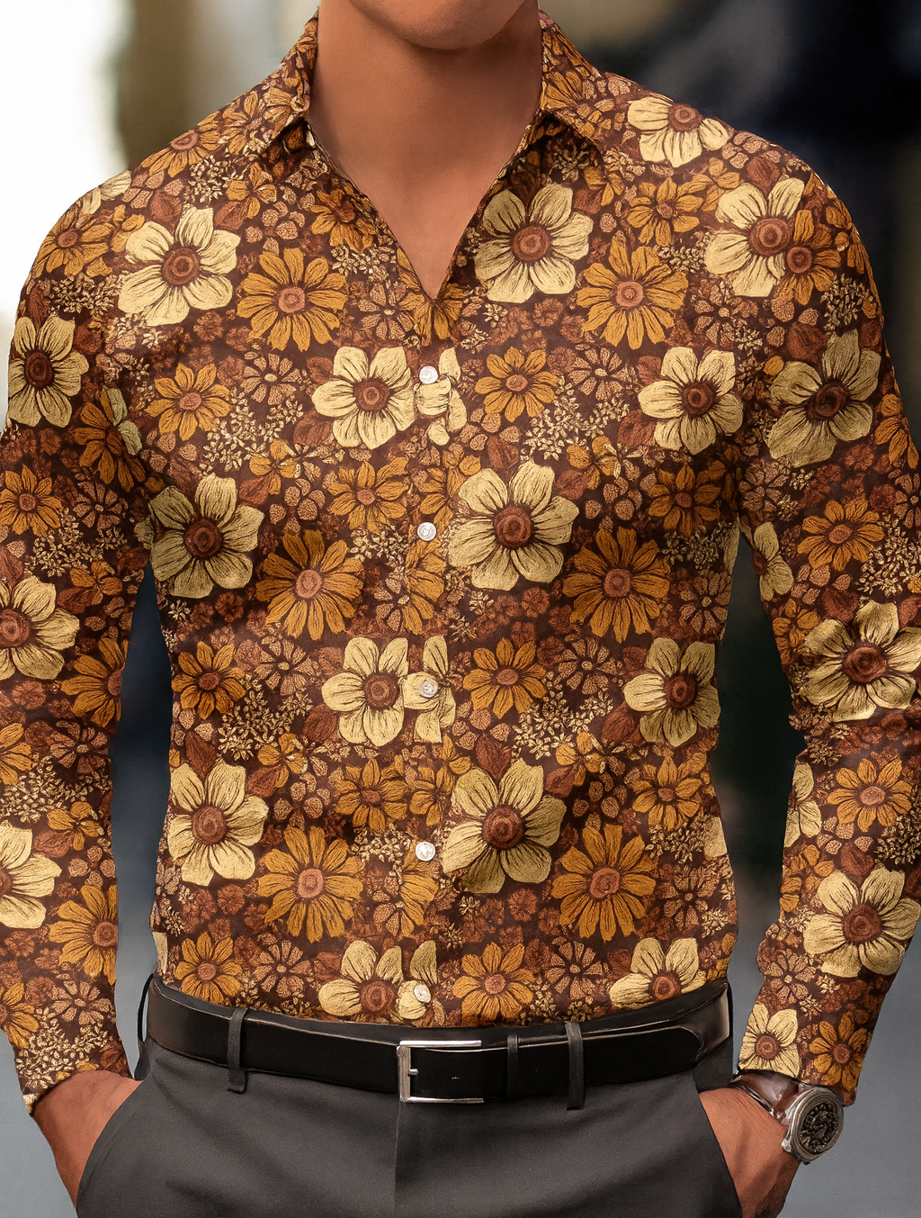 Men's Floral Print Long Sleeve Shirt.  Very Nice!