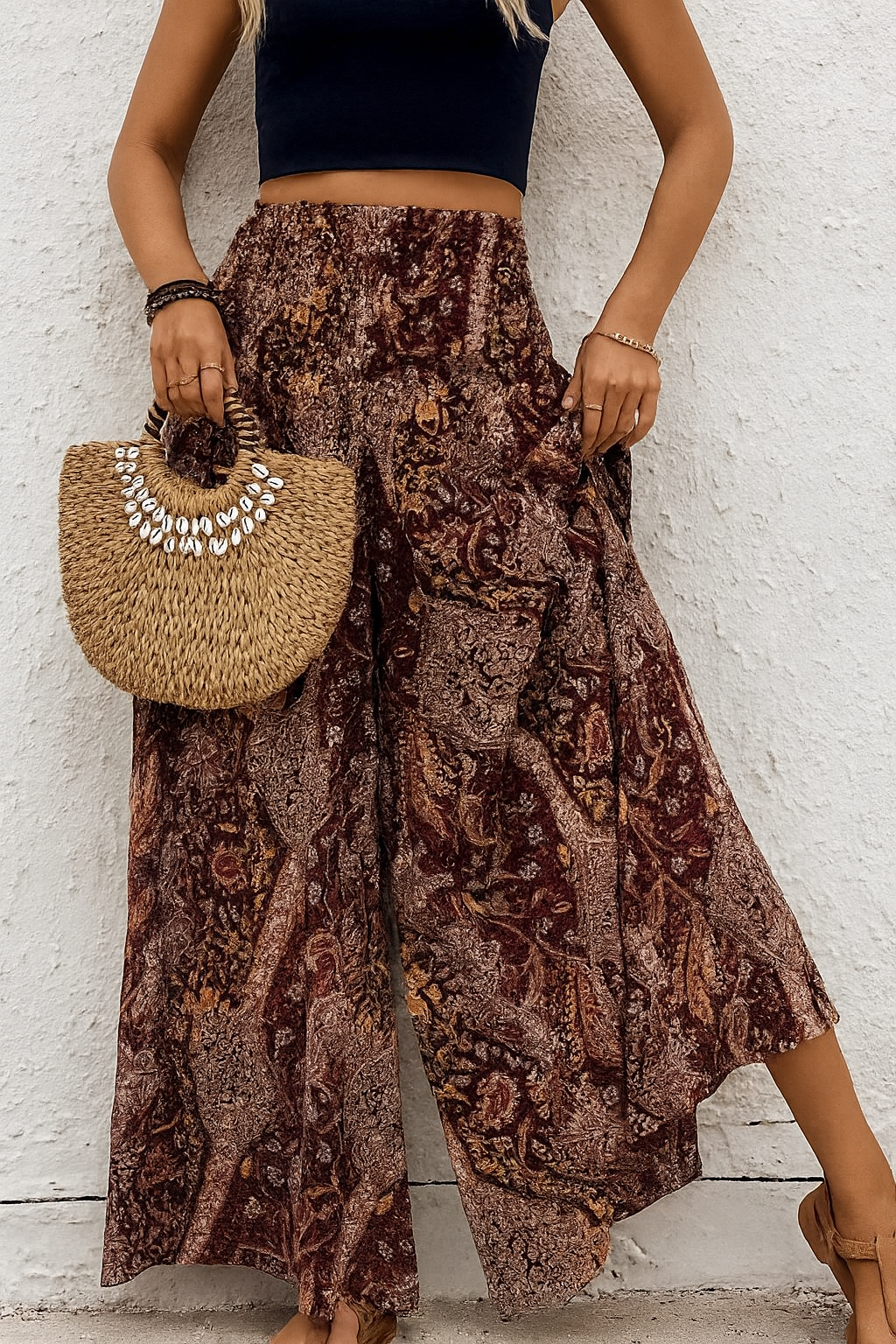Paisley Print Smocking Wide Leg Trousers!