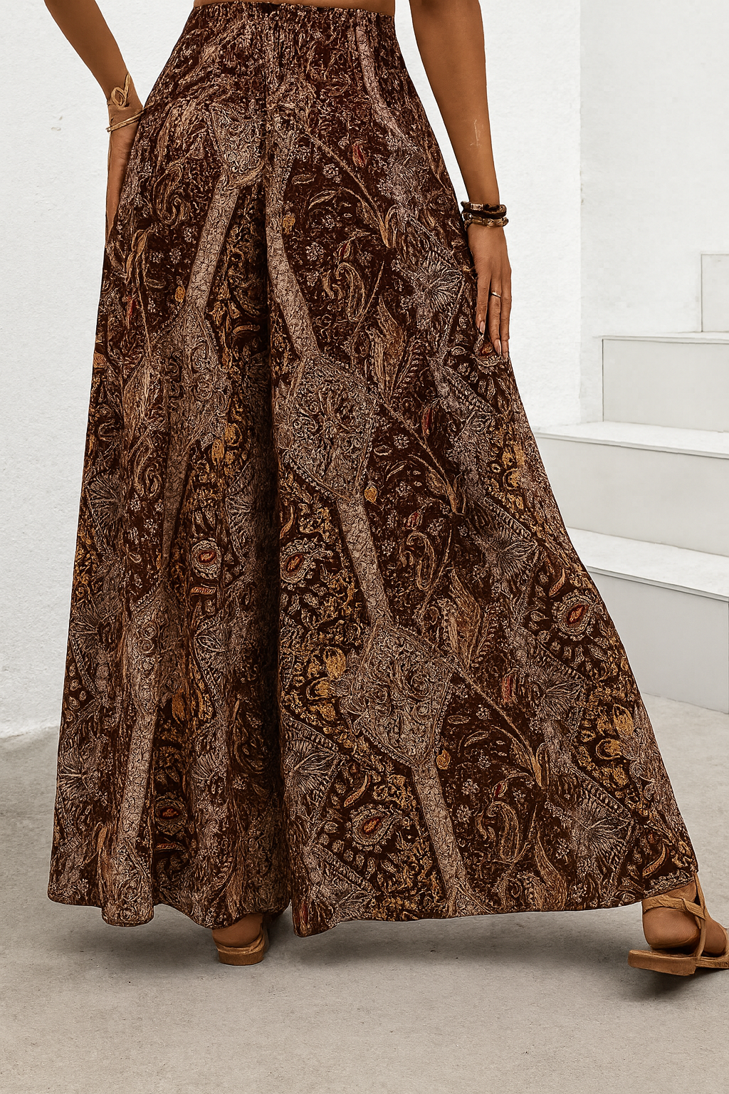 Paisley Print Smocking Wide Leg Trousers!