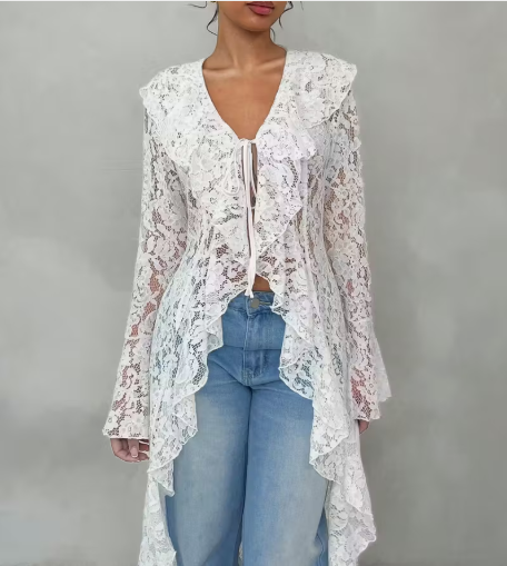 Very Nice Elegant Sheer Lace Trim Cover Up!
