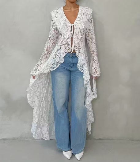 Very Nice Elegant Sheer Lace Trim Cover Up!
