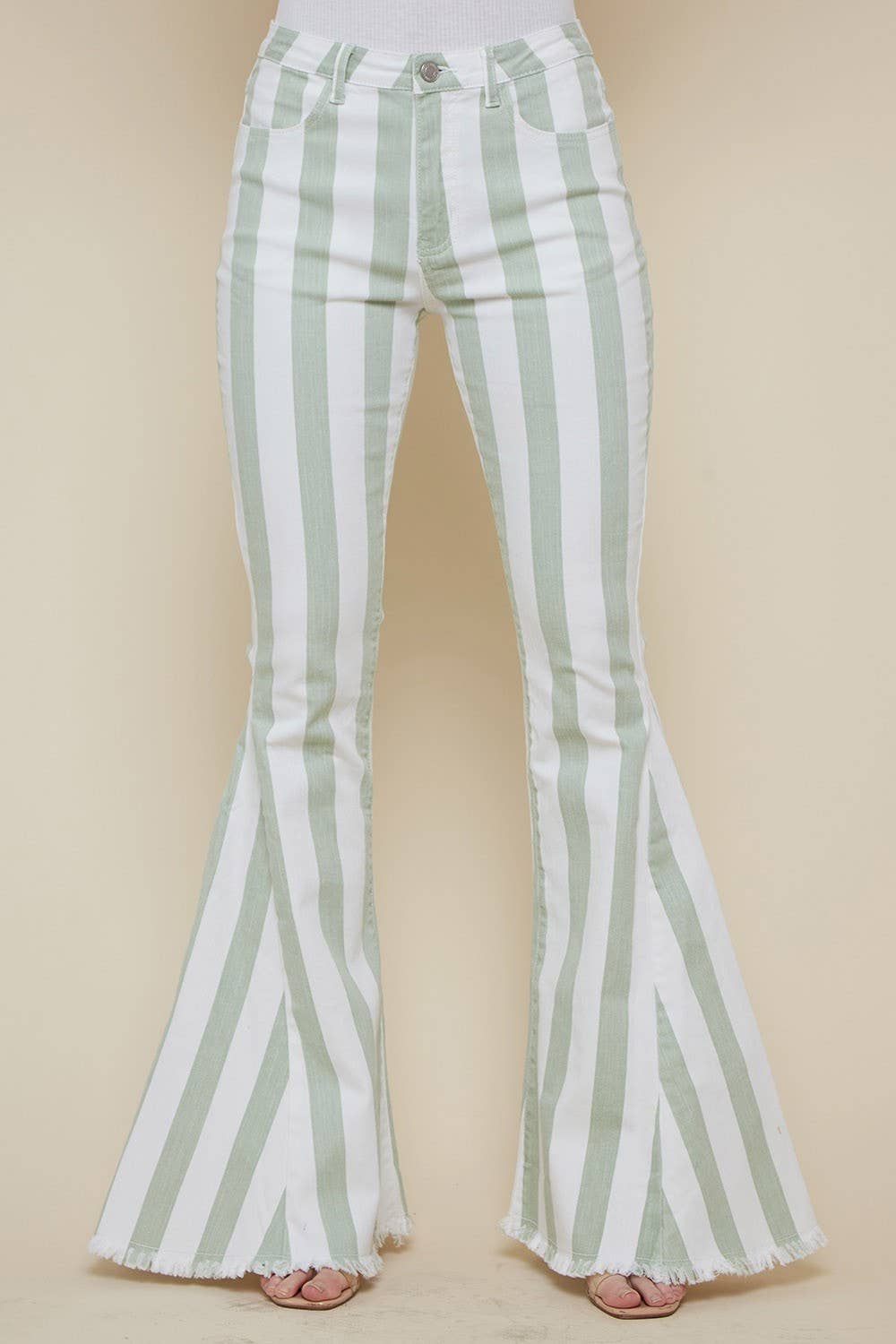 STRIPED BELLBOTTOM JEANS -SAGE. VERY NICE!