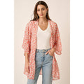 FLOWER PRINT ON YORYU CHIFFON WOVEN FABRIC -OPEN FRONT -RUFFLE DETAIL ON BOTTOM VERY NICE!