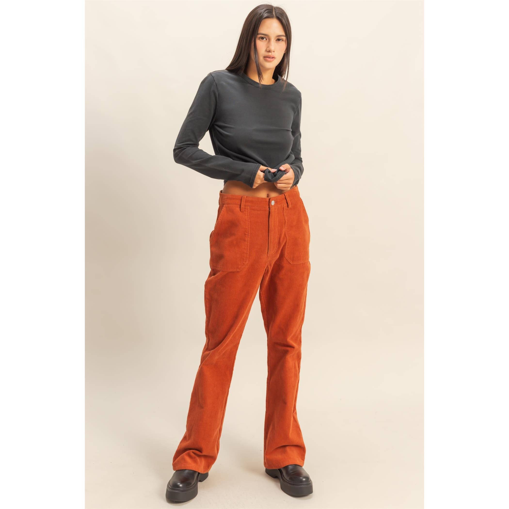 Corduroy Flare Pants: CREAM / BAKED CLAY.  VERY NICE!