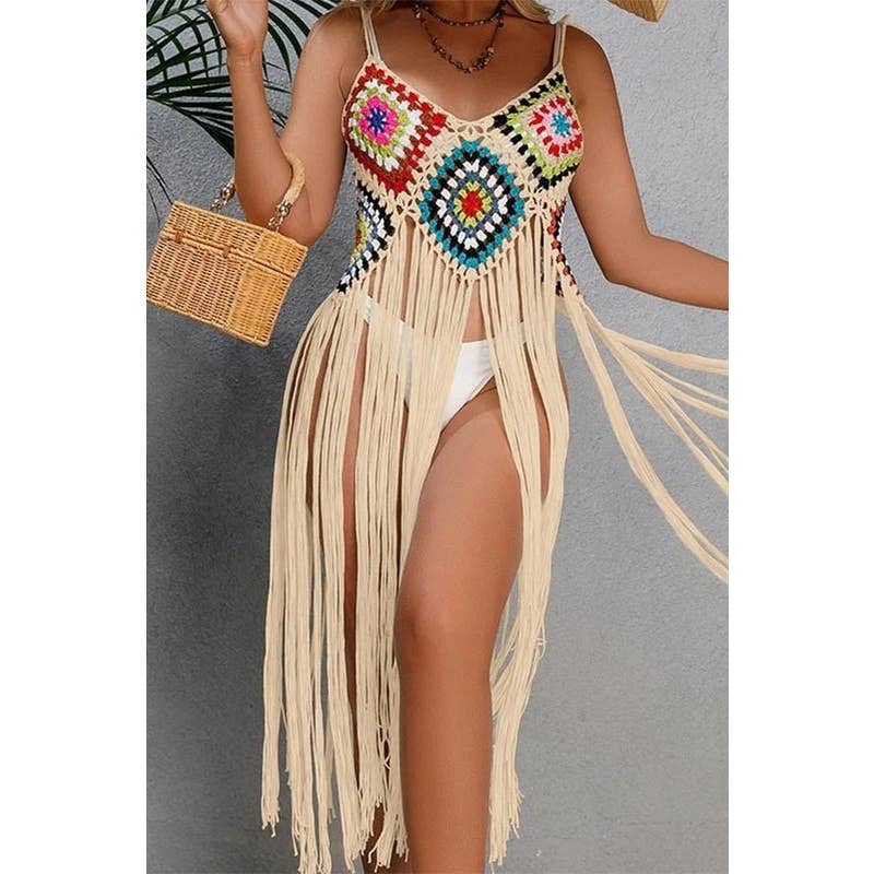 CROCHET BIKINI Boho Cover Up: White / Black ONE SIZE