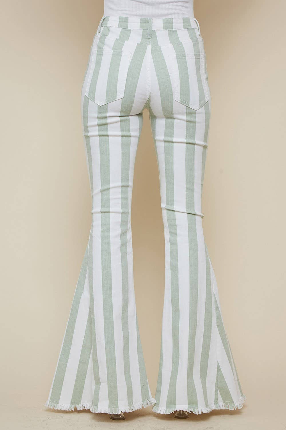 STRIPED BELLBOTTOM JEANS -SAGE. VERY NICE!