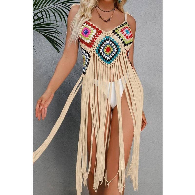 CROCHET BIKINI Boho Cover Up: White / Black ONE SIZE