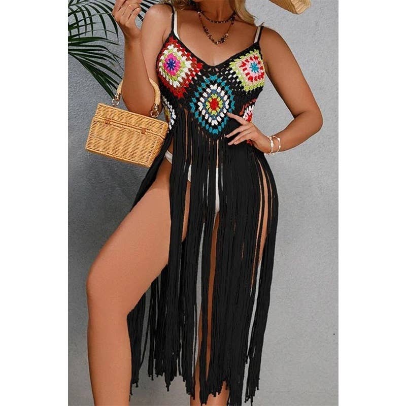 CROCHET BIKINI Boho Cover Up: White / Black ONE SIZE
