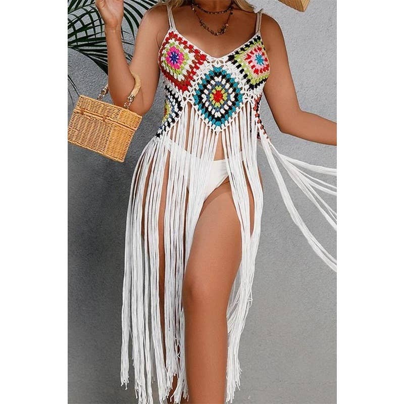 CROCHET BIKINI Boho Cover Up: White / Black ONE SIZE